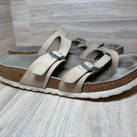 Birkenstock Mayari Size 37 Women’s Nubuck Cream Sandals White Sole Regular Width - Picture 7 of 12